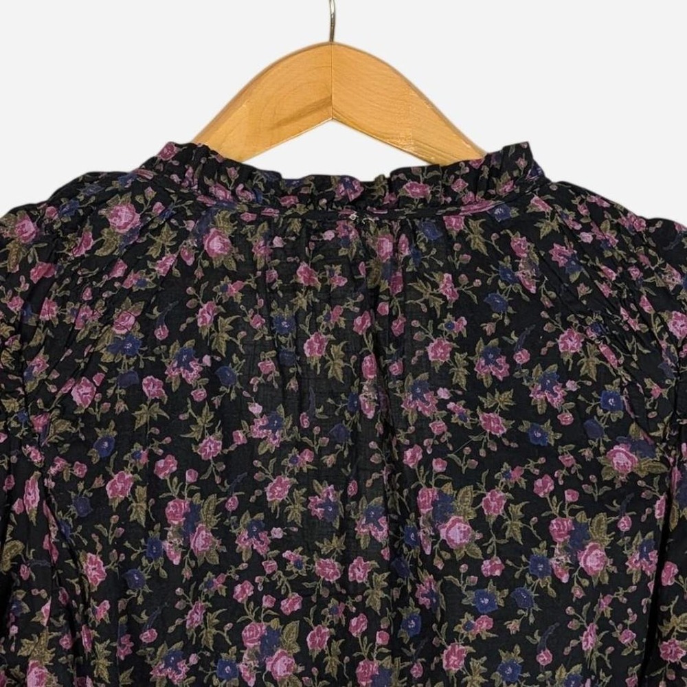Free People Meant To Be Floral Tie Neck Blouse Black Combo Large - Picture 6 of 9
